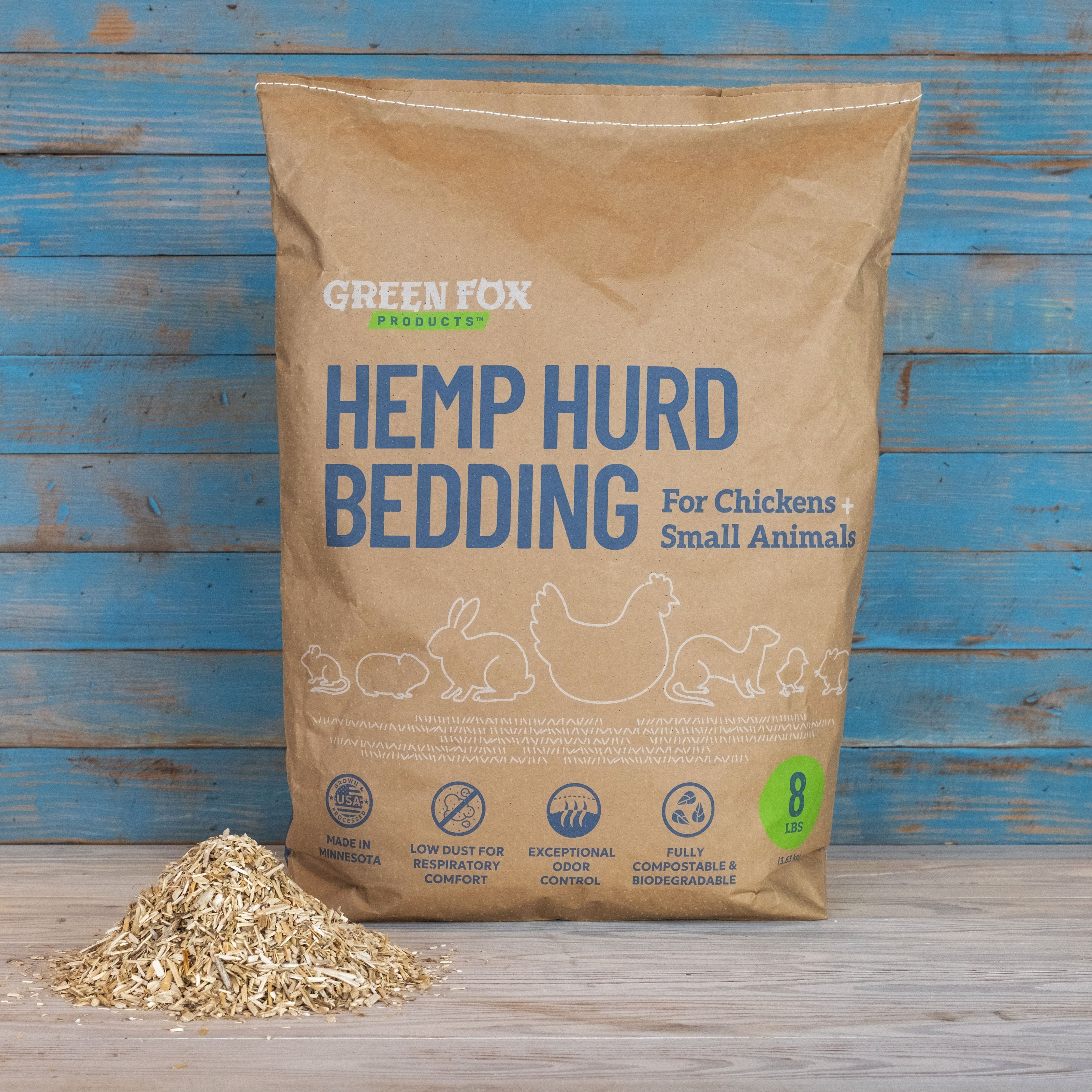 8 lb Hemp Hurd Bedding Bag with Blue Background